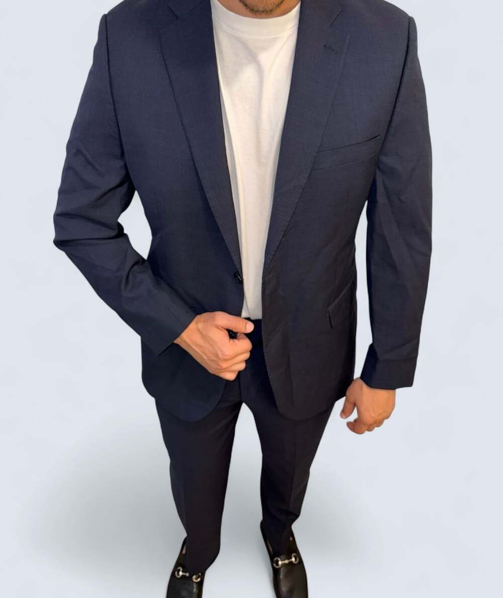 ERMENEGILDO ZEGNA Cloth Saks Fifth Avenue Navy Suit 42R Wool Classic Fit Italy